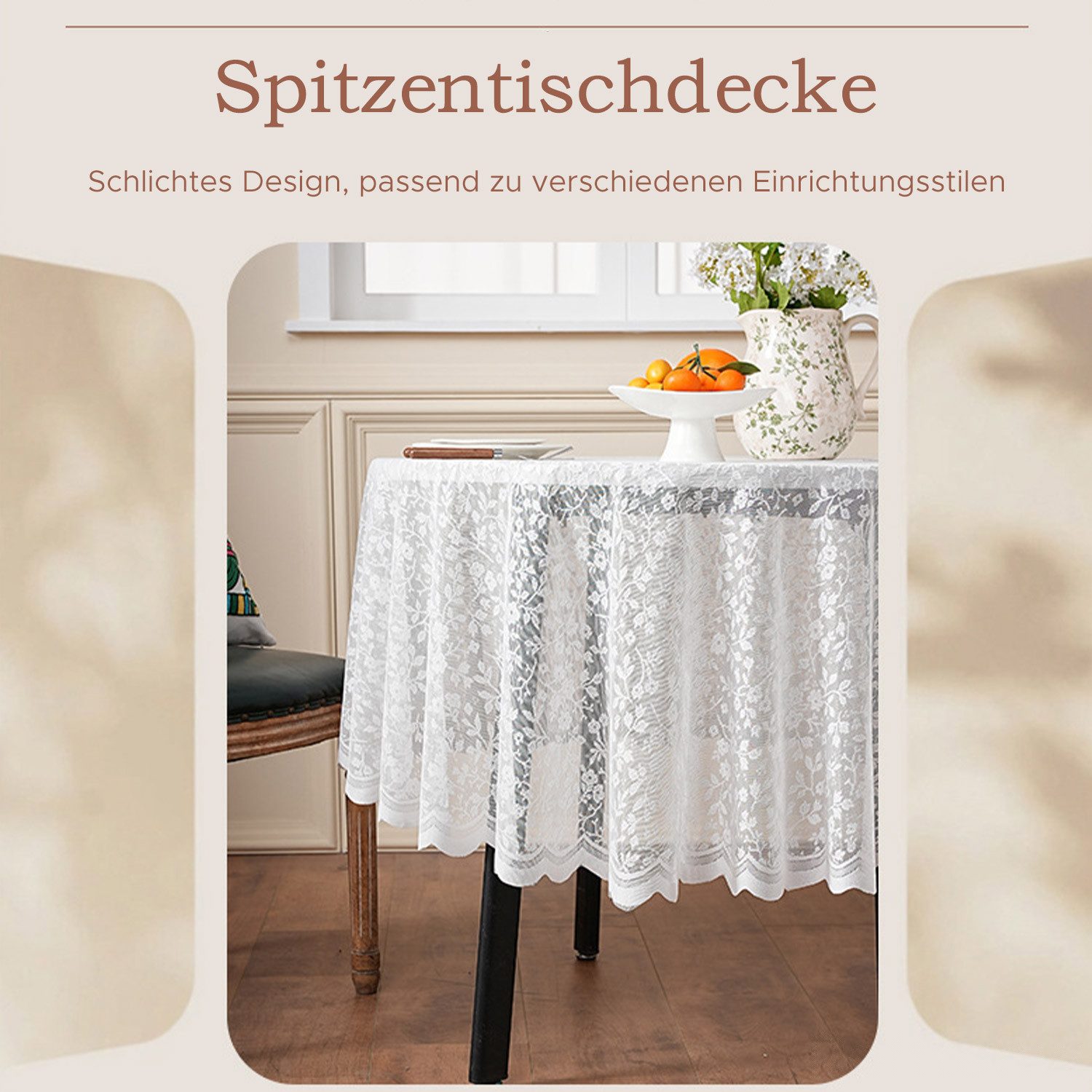 Refttenw Tischdecke Vintage-Spitzentischdecke im Landhausstil - Tischdeko, Wohnaccessoire (1-tlg), Quadratisch / Rund