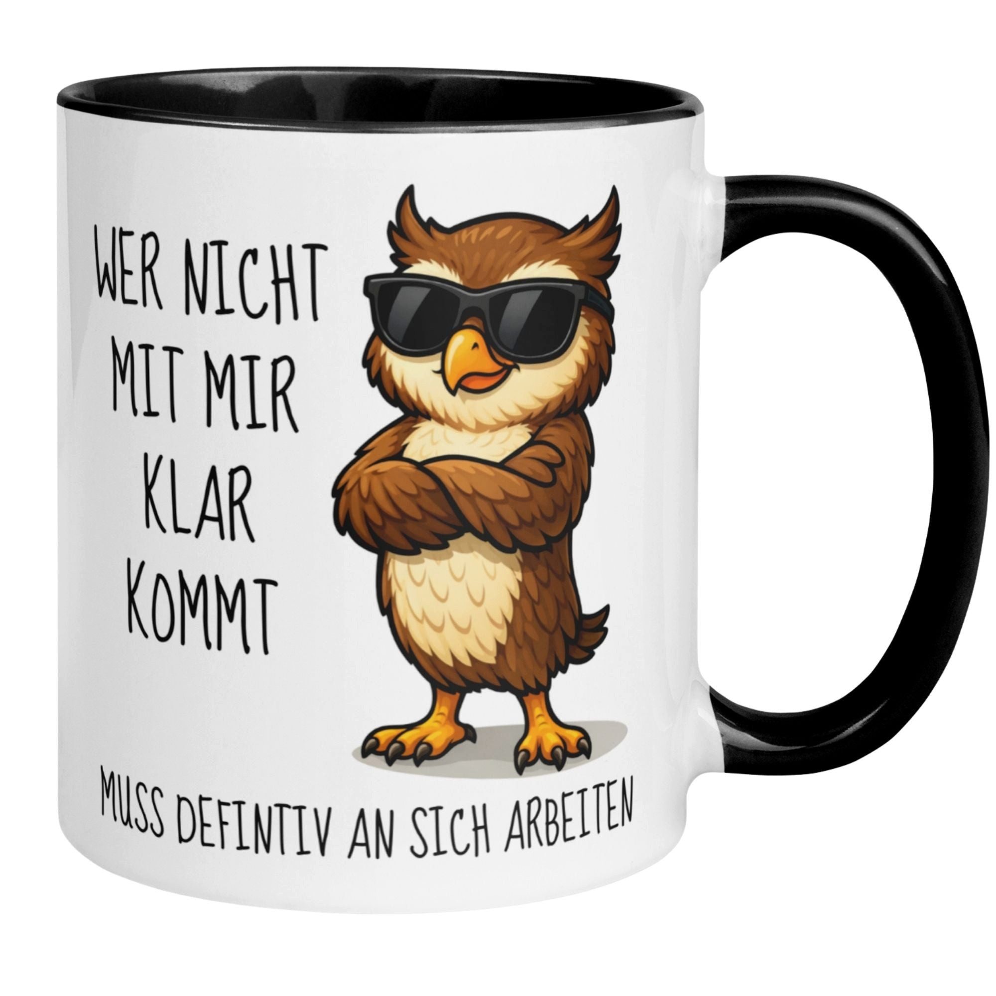 Momentals Tasse Eule – „Wer nicht mit mir klar kommt“ – Eulen Geschenk Becher, Gratis Versand · Links-&Rechtshänder · Spülmaschinenfest