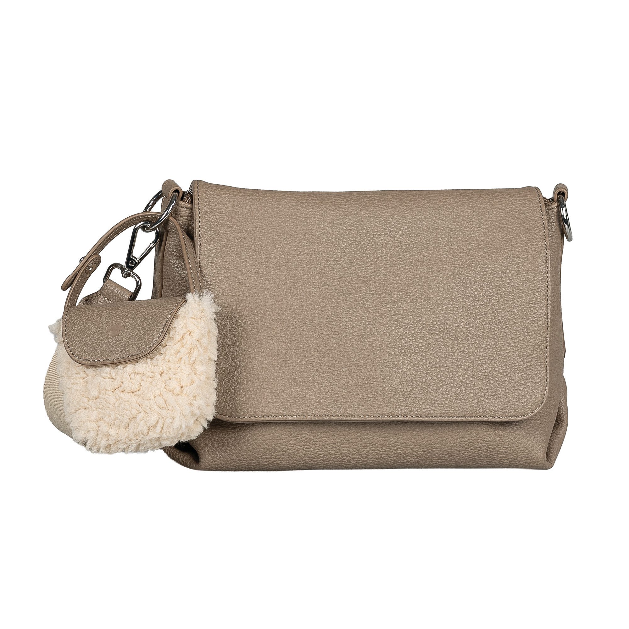 TOM TAILOR Umhängetasche Fania (Set, Süßer Fellanhänger), Damen Schultertasche mit Fellimitat-Anhänger