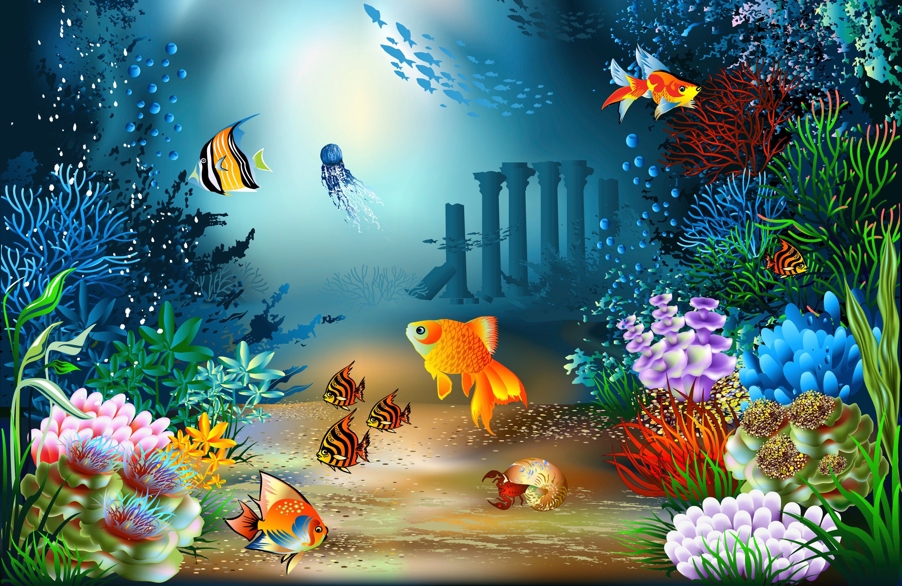 Papermoon Fototapete FISCHE-OZEAN SEE MEER FISCH KORALLEN RIFF WANDBILD XXL
