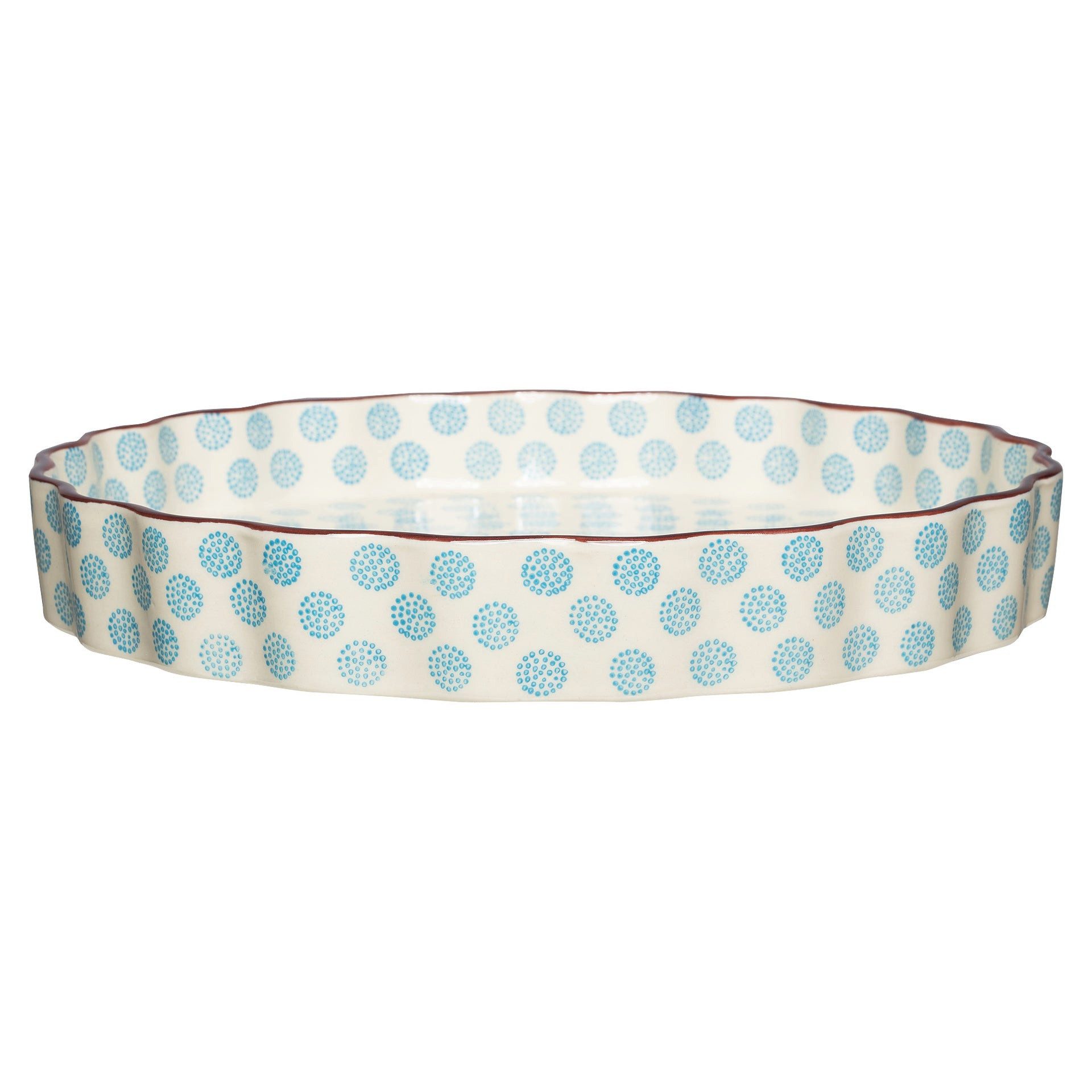Tranquillo Quicheform Ø27x4 cm aus Steinzeug RETRO rund blau spülmaschinengeeignet, (Einzelartikel), Backform im Retro-Design, handgestempelt, mikrowellengeeign – Bild 2 von 3