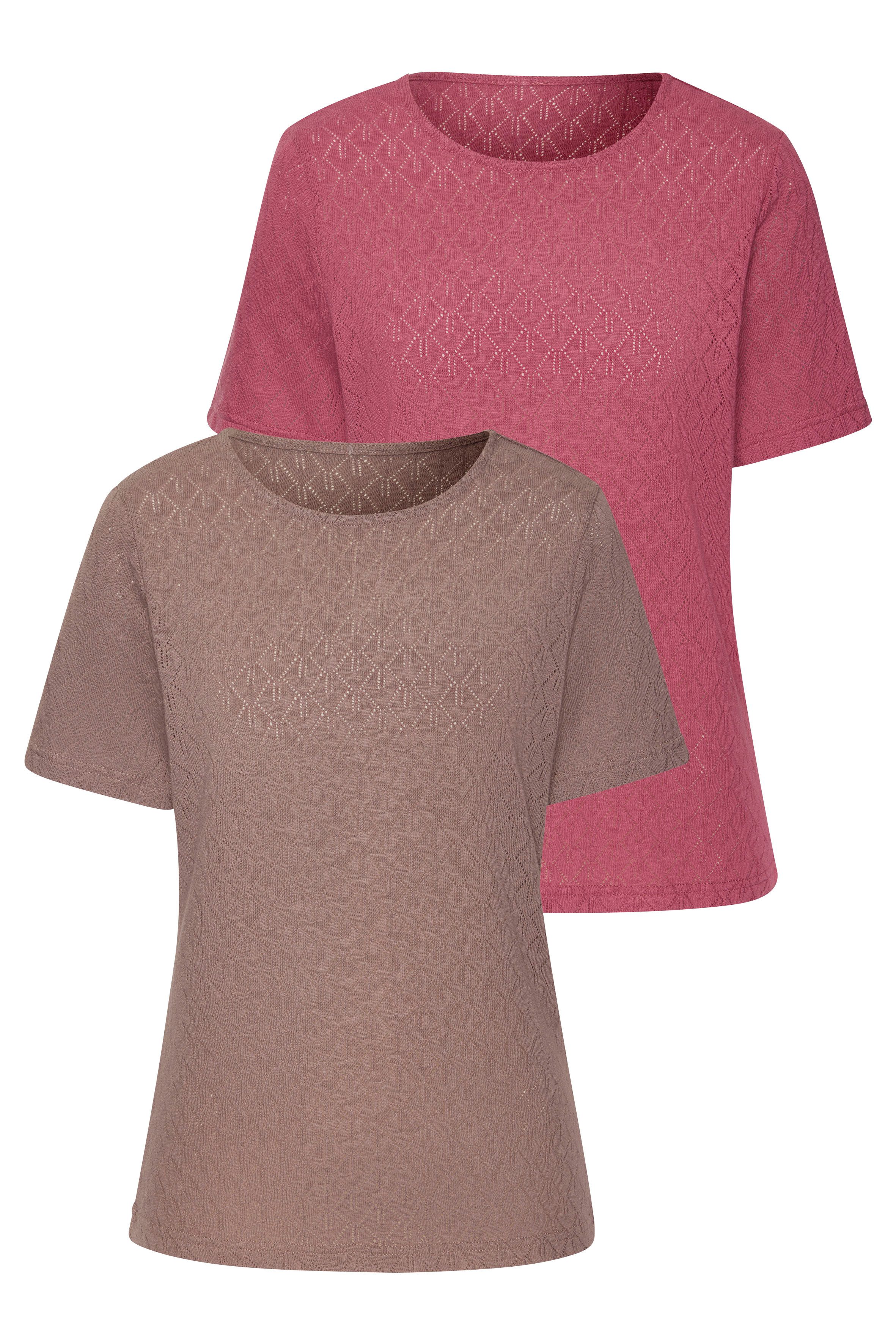 Vivance Kurzarmshirt mit modischem Ajour-Muster (2er-Pack) günstig online kaufen