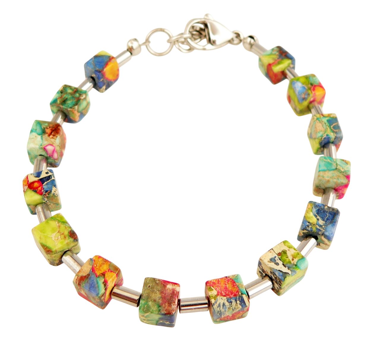 traumschmuck Armband 213l Armband Würfel Schmuckstein Jaspis multicolor bunt (Geschenk, Muttertag, Weihnachten, Geburtstag, Valentinstag, incl. Schmuckbox), handgefertigt, Made in Germany
