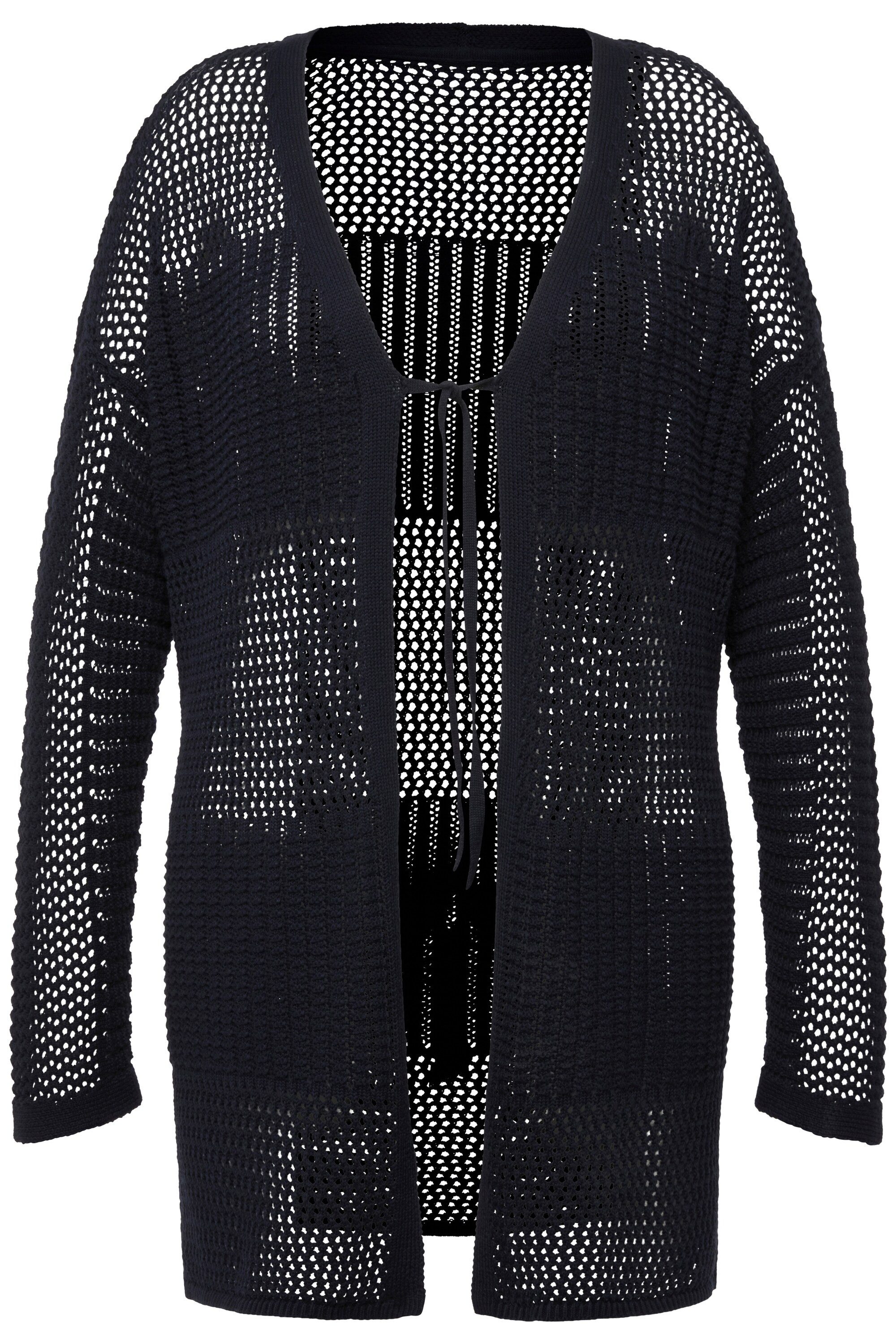 Ulla Popken Strickjacke Strickjacke Lochstrick Oversized V-Ausschnitt günstig online kaufen