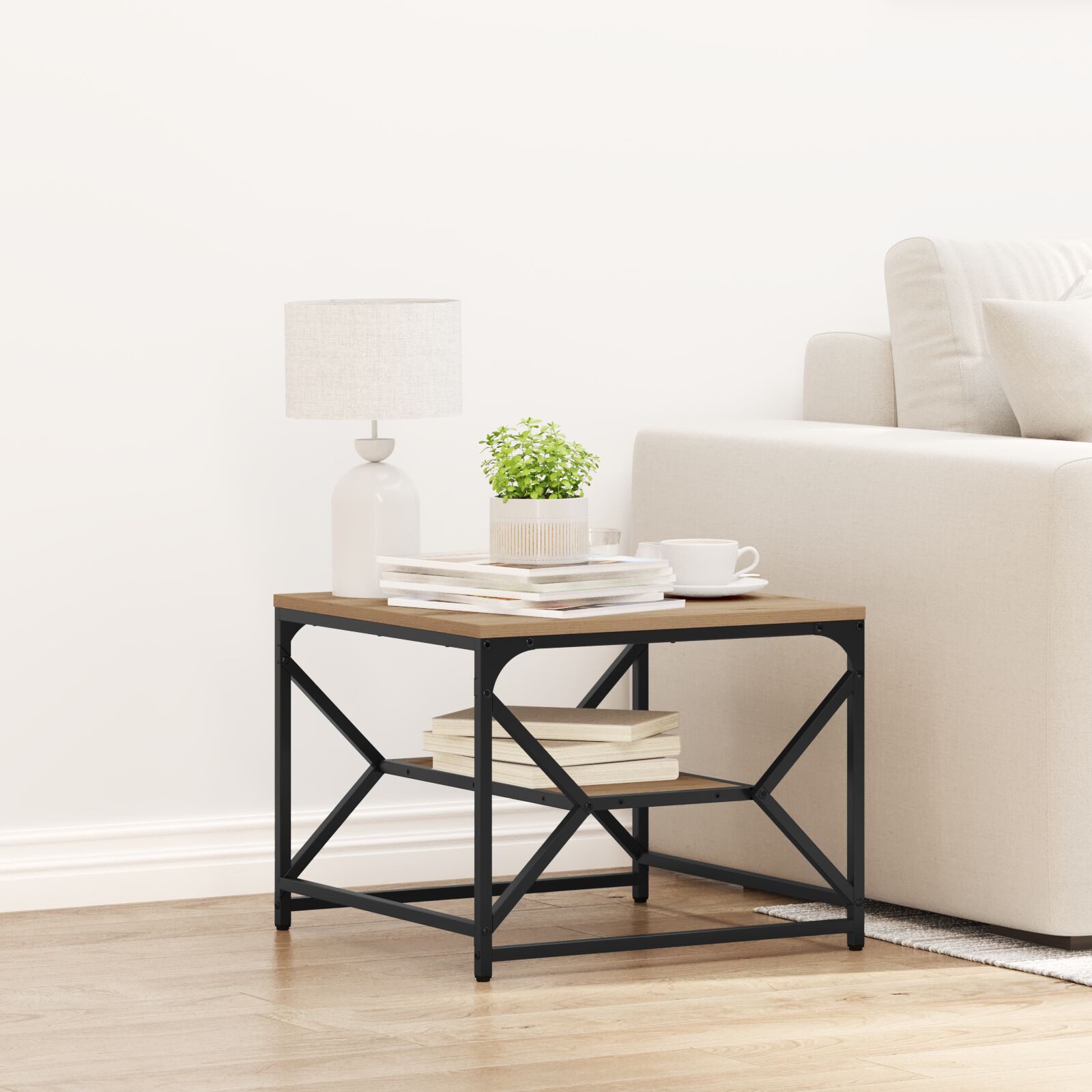 vidaXL Couchtisch 51 x 50 x 40 cm Couchtisch mit Regal Artisan Eiche 51x50x40 cm
