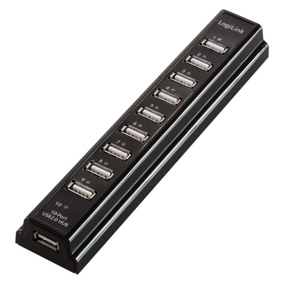 USB-Verteiler USB 2.0 Hub 10-Port mit Netzteil aktiv schwarz