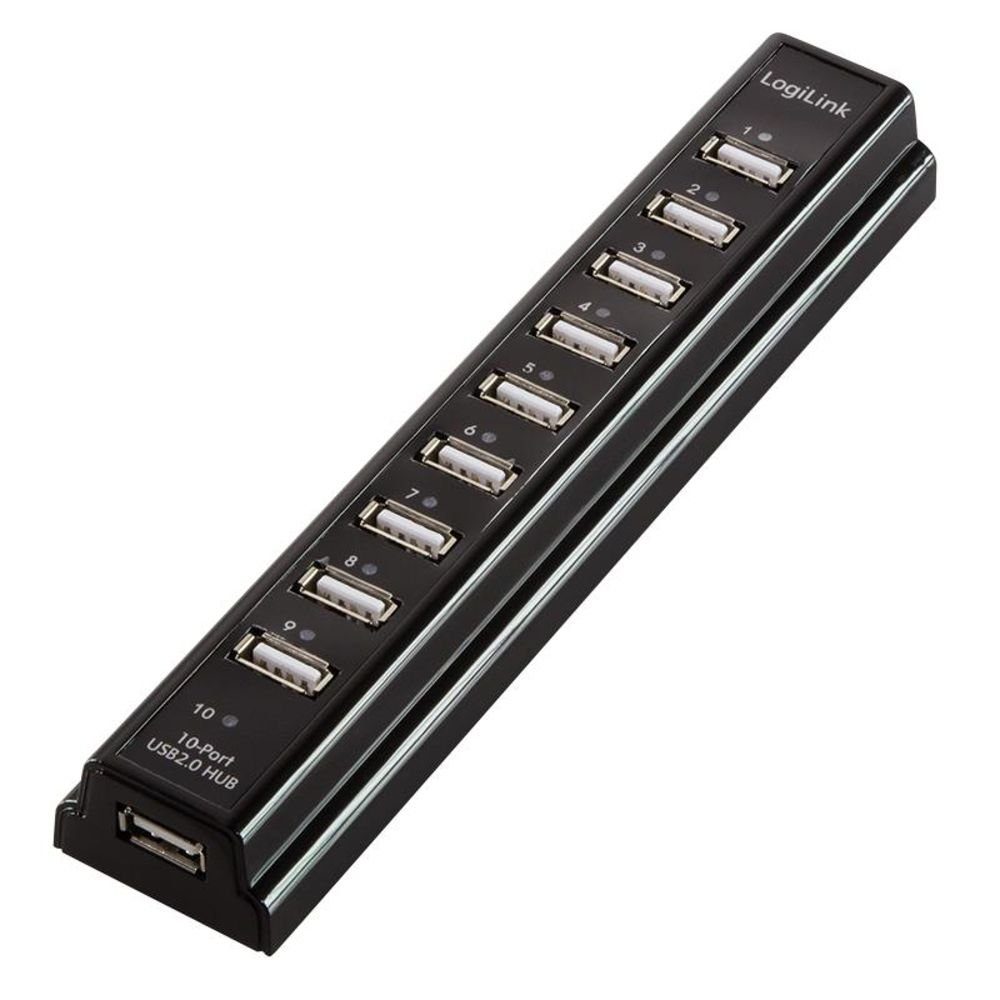 LogiLink USB-Verteiler USB 2.0 Hub 10-Port mit Netzteil aktiv schwarz