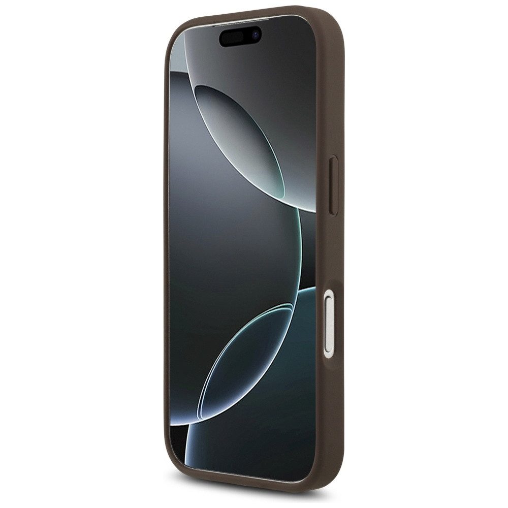 Guess Handyhülle Case iPhone 17 Pro Kunstleder braun Big Logo goldfarbig Kette 6,3 Zoll, Kantenschutz – Bild 5 von 5