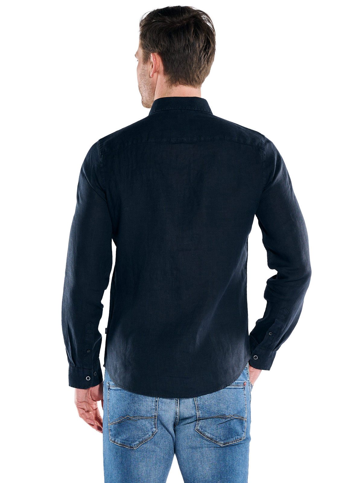 Engbers Langarmhemd Herren Leinenhemd mit gewaschener Optik, Marineblau – Bild 2 von 5