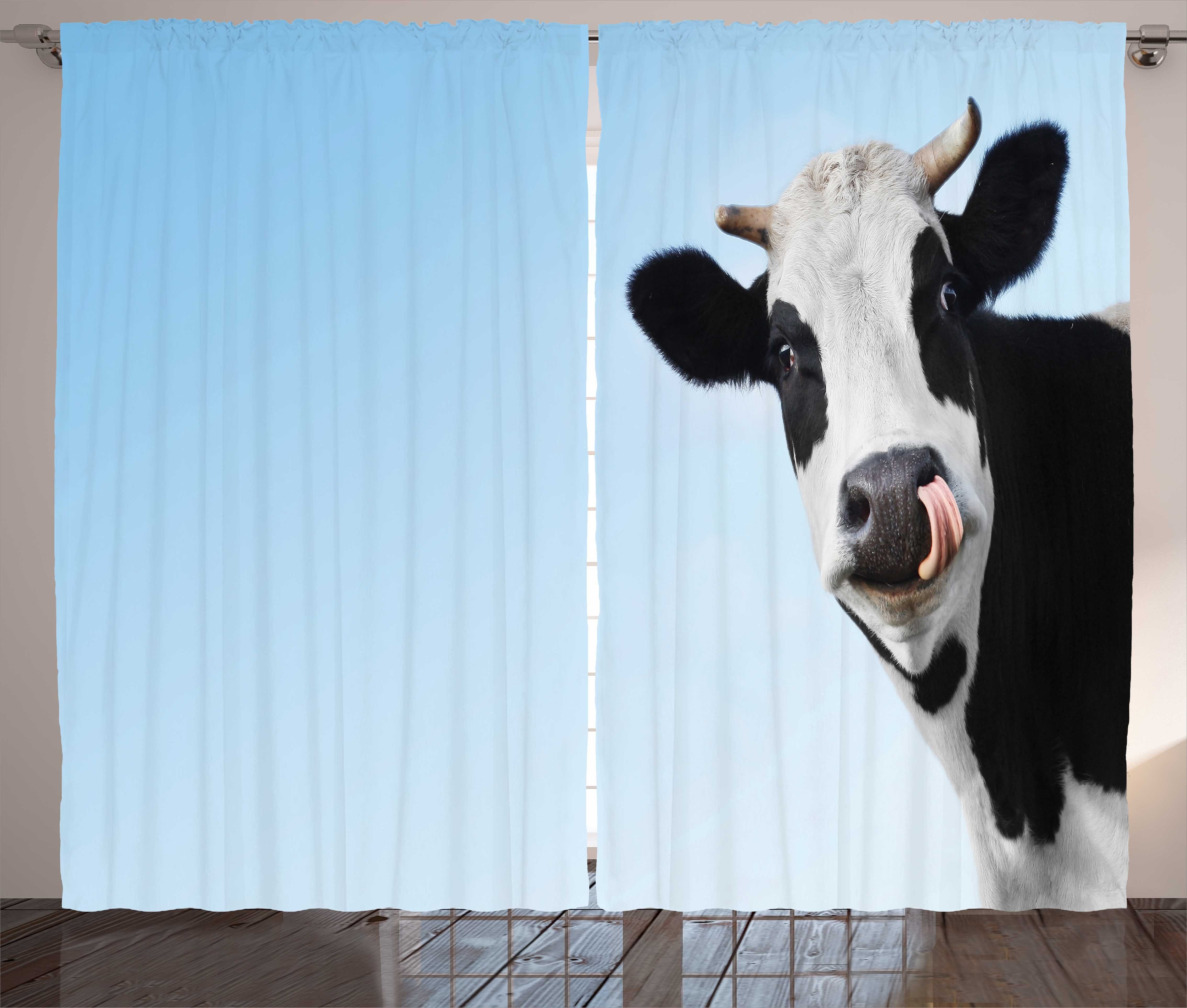 Gardine Schlafzimmer Kräuselband Vorhang mit Schlaufen und Haken, Abakuhaus, Kuh Tierzunge heraus Picturesque