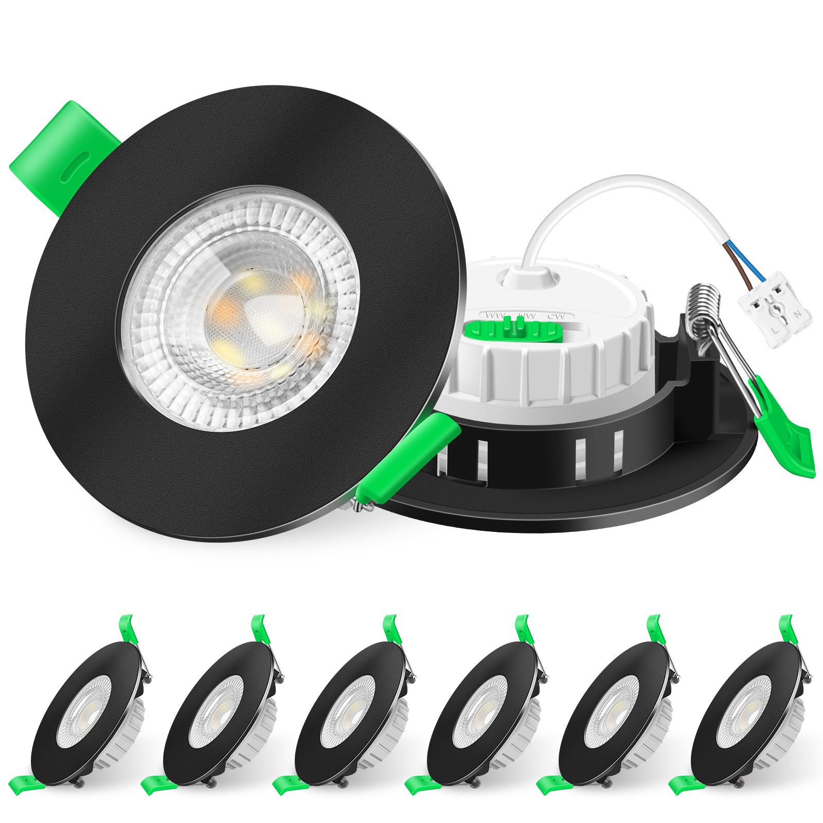 LED Einbauleuchte 6er-Set, 6 W, 3CCT, dimmbar, IP44, Ø 68 mm, Energieklasse E