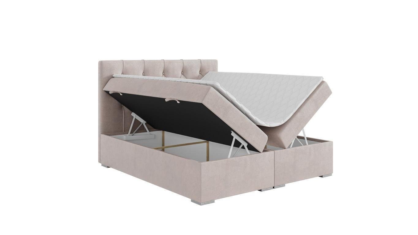 Doppelbett Luxus in Bett Modern, Schlafzimmer Design Made JVmoebel Rosa Polster Europa Boxspringbett Möbel