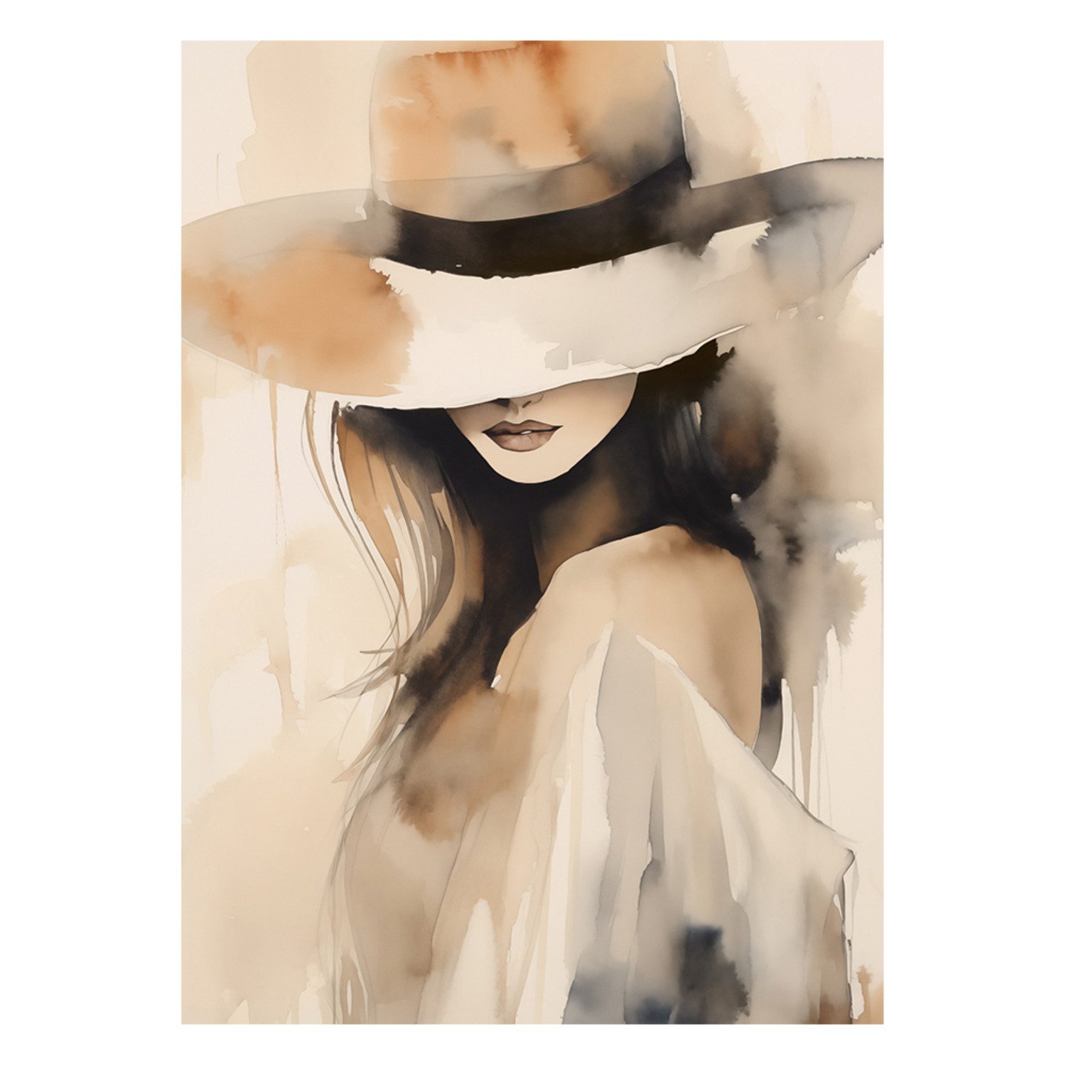 TPFLiving Kunstdruck OHNE RAHMEN, Abstraktes Frauen Porträt mit Hut - (Lein günstig online kaufen