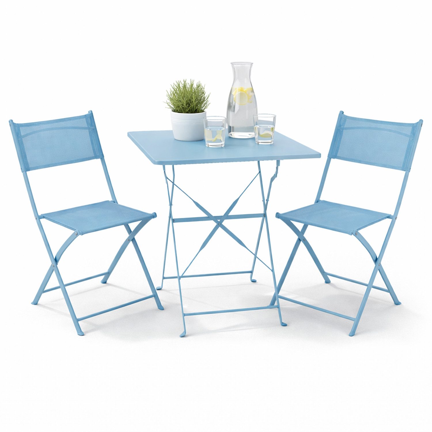 Mojawo Essgruppe 3tlg Bistroset Gartenmöbelset Outdoormöbel Balkon Türkis klappbar