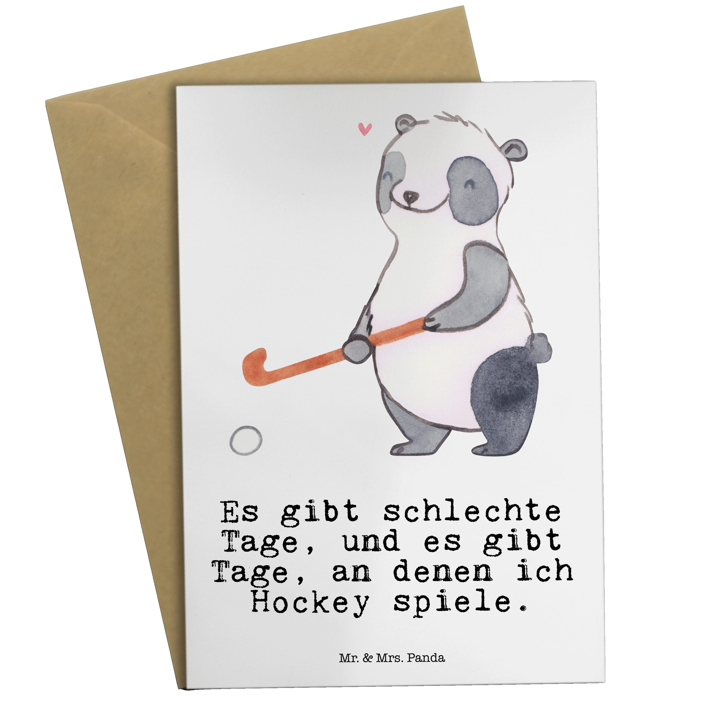 Mr. & Mrs. Panda Grußkarte Panda Hockey spielen Tage - Weiß - Geschenk, Auszeichnung, Sportler