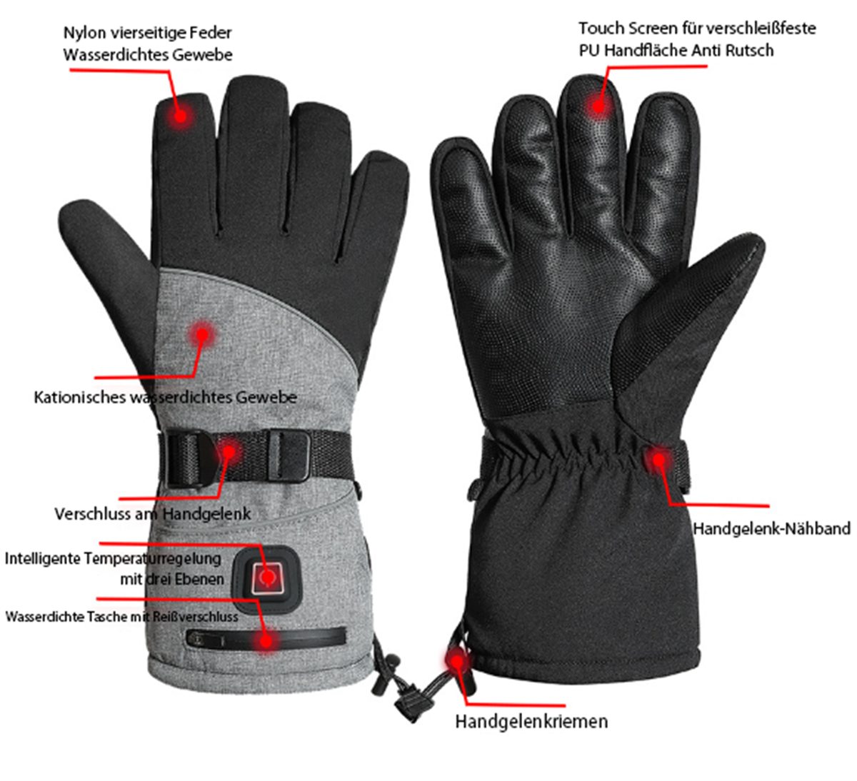 wasserdichte +5000 und mAh Außenbereich Smart-Heizhandschuhe Handschuhe Warme carefully Winter-Arbeitshandschuhe graue und den für Schwarze selected