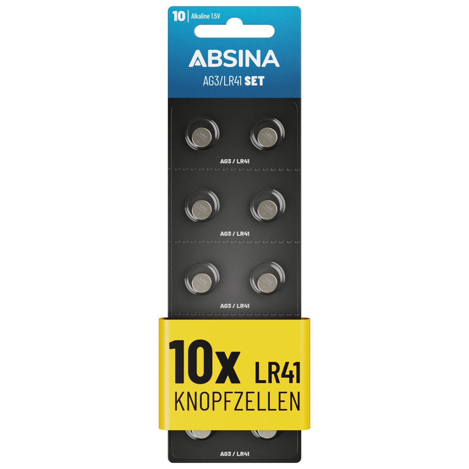 ABSINA 10x AG3 LR41 Knopfzelle 1,5V Alkaline - Knopfzellen Batterien Batterie Knopfzelle, (1 St)