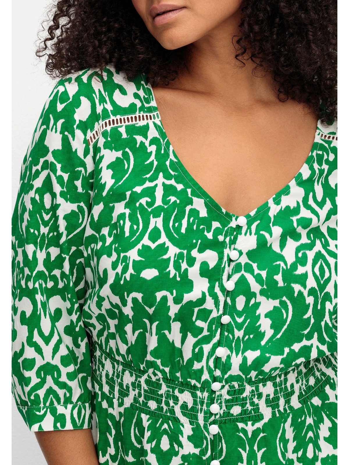 sheego by Joe Browns Druckkleid Große Größen mit Punkteprint und gesmokter Taille