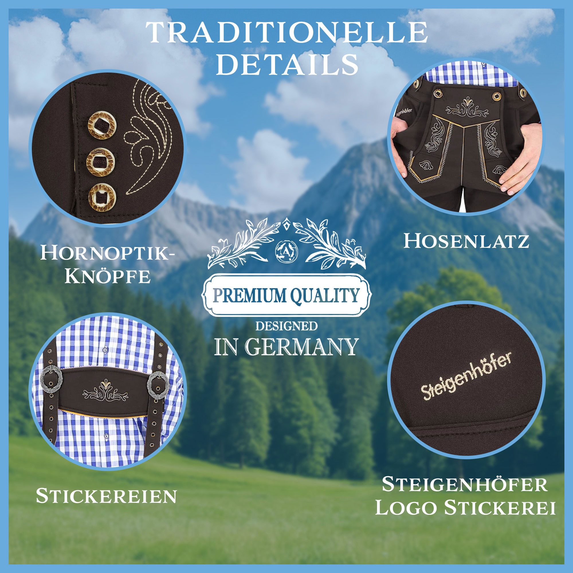 Steigenhöfer Manufaktur Trachtenhose Lukas Softshellhose mit Trägern – Lederhose Herren Stil Tracht Atmungsaktiv - Schnell trocknend - Wasser- und windabweisend