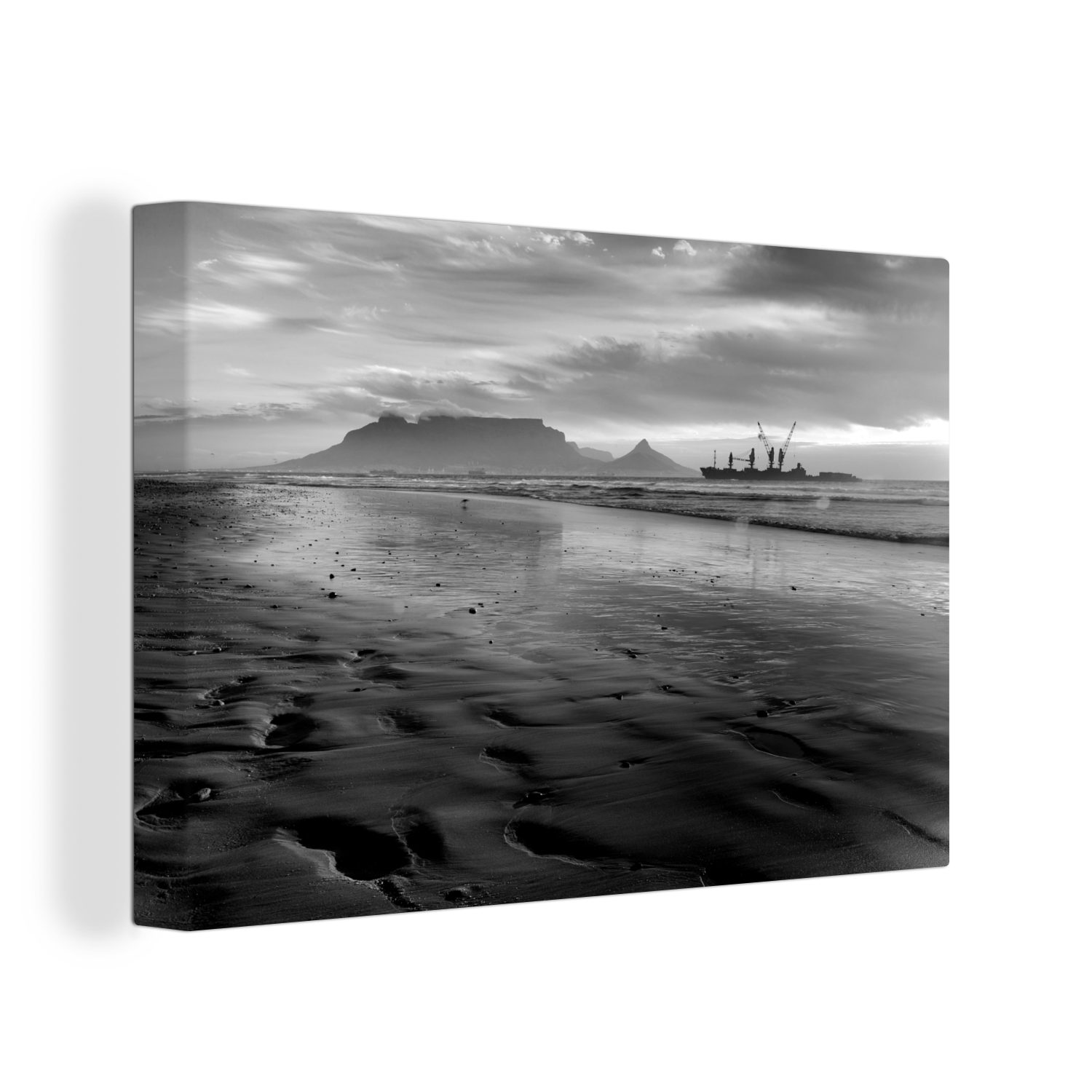OneMillionCanvasses® Leinwandbild Sonnenuntergang über dem Tafelberg in Kapstadt - schwarz und weiß, (1 St), Wandbild Leinwandbilder, Aufhängefertig, Wanddeko, 30x20 cm