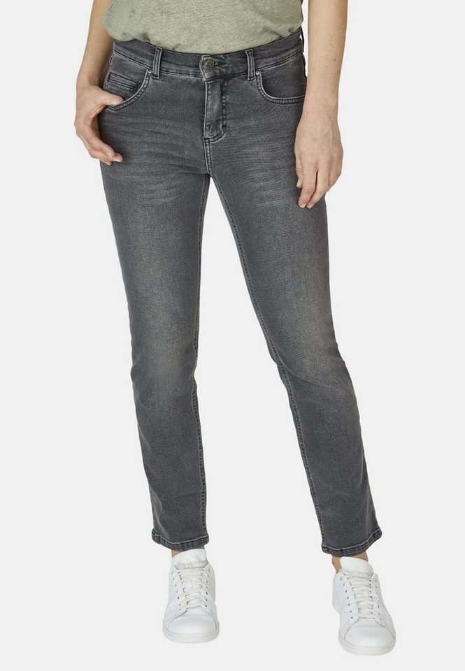 ANGELS Straight-Jeans Jeans Cici mit Used-Waschung mit Label-Applikationen,  Slim Fit mit geradem Bein