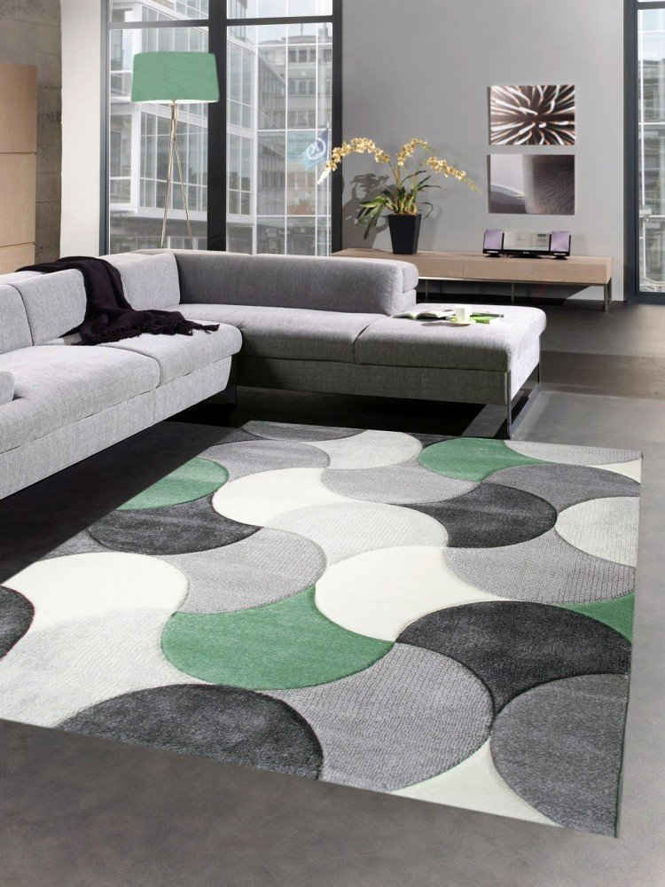 Teppich Designer Teppich Wohnzimmerteppich Kurzflor Tropfen grün grau, Carpetia, rechteckig, Höhe: 13 mm