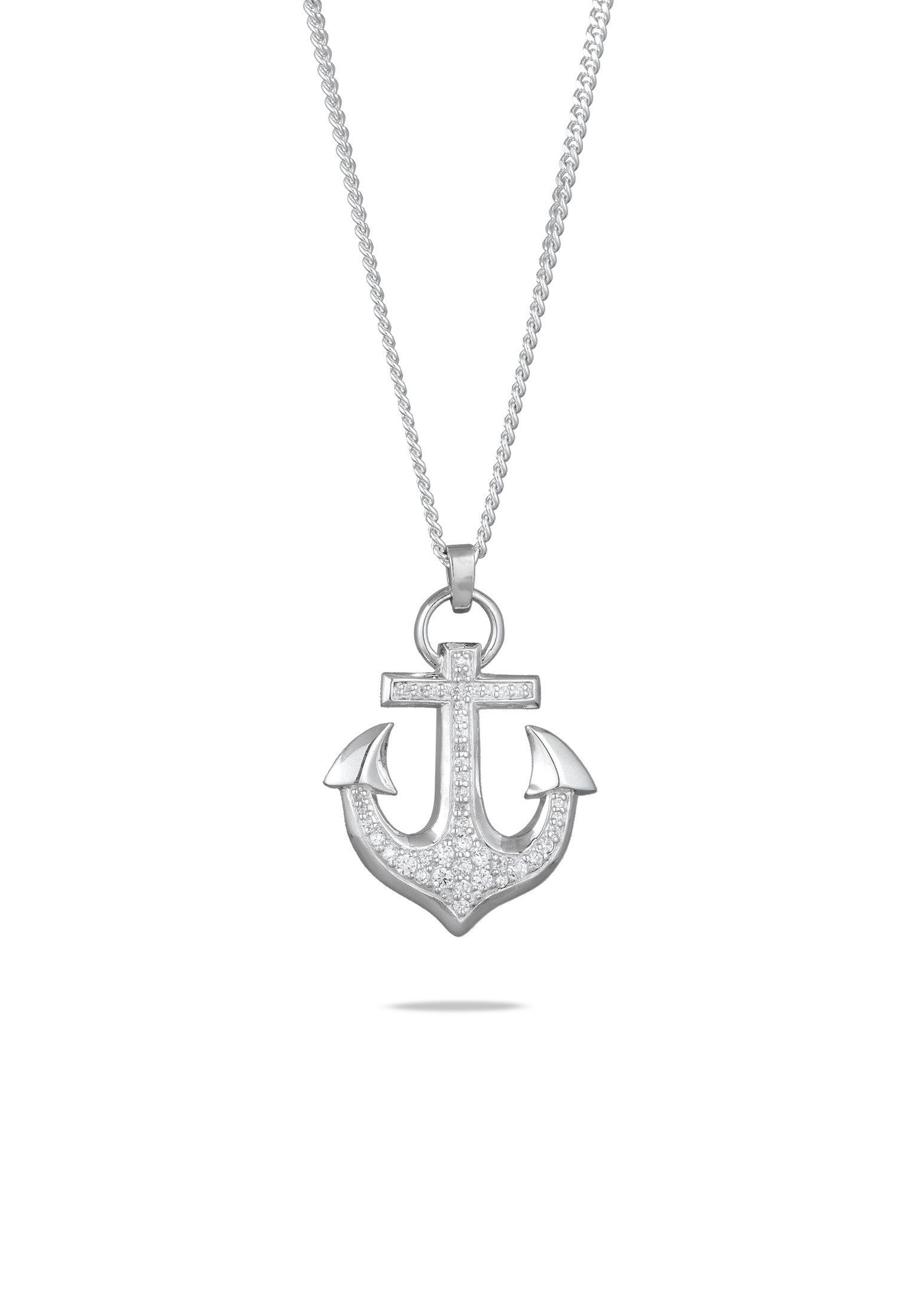 Lange Kette Anker Zirkonia Weiß 925 Sterling Silber