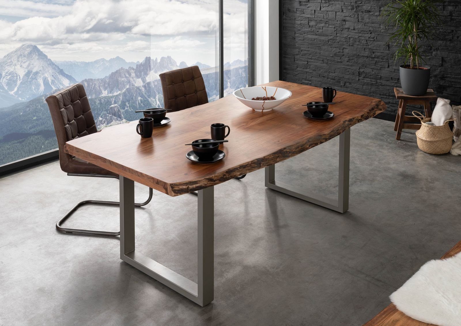 Massivmoebel24 Baumkantentisch FREEFORM (Baumtisch Akazie 200x100x77 günstig online kaufen