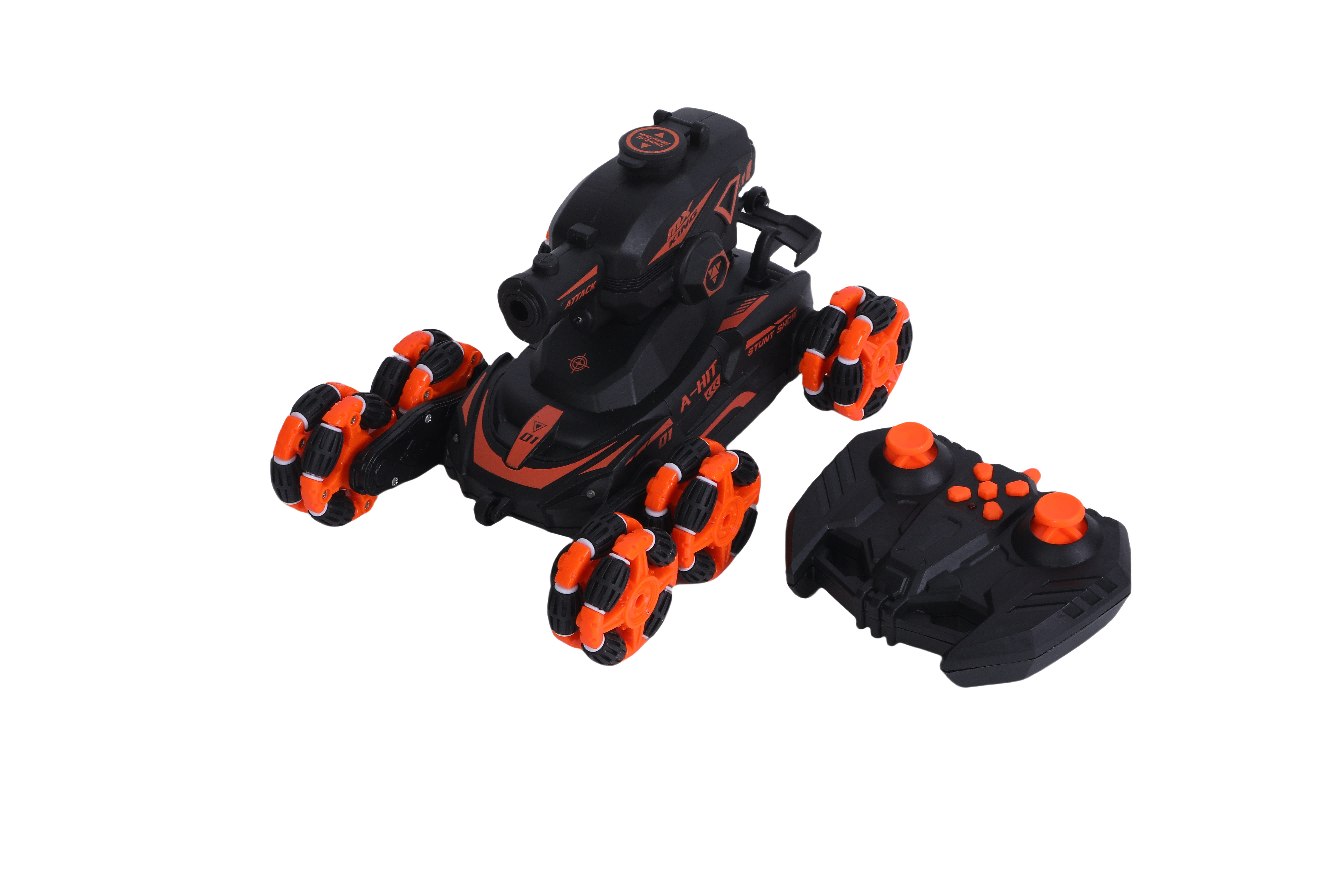 FUNFY RC-Auto RC-Stuntauto im Maßstab 1:16 mit 6 Rädern, zum Klettern und Schießen (Nebeleffekt, Hindernisüberquerung, 4WD und wiederaufladbarem Akku, Mit 6 Rädern für 45-Grad-Fahrt), Schnelles, geländetaugliches RC-Auto mit langer Akkulaufzeit.