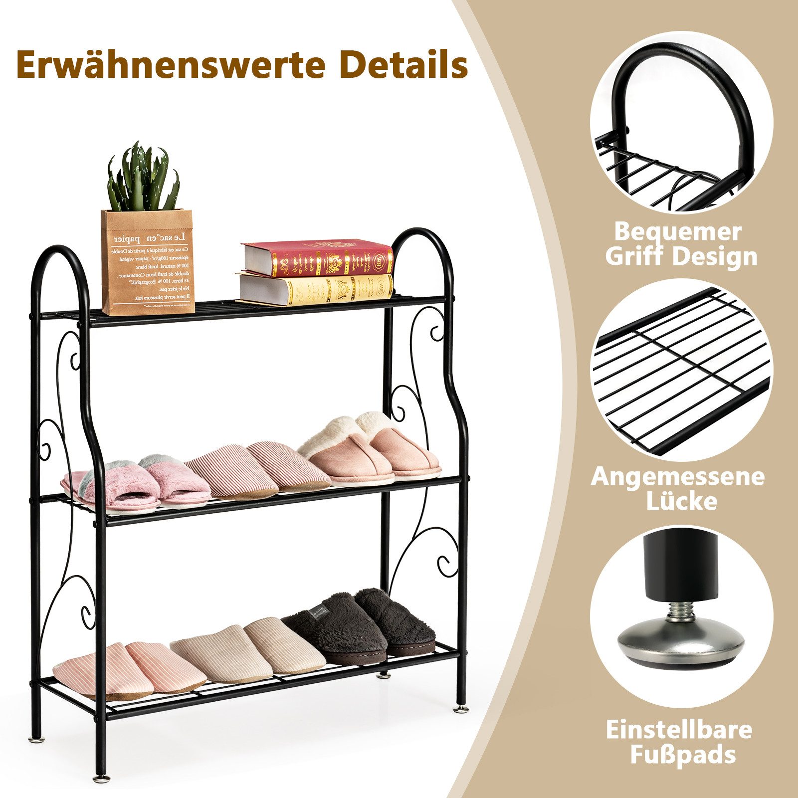 KOMFOTTEU Blumenständer Blumentreppe Blumenregal, 3 Ebenen Metall Pflanzenständer