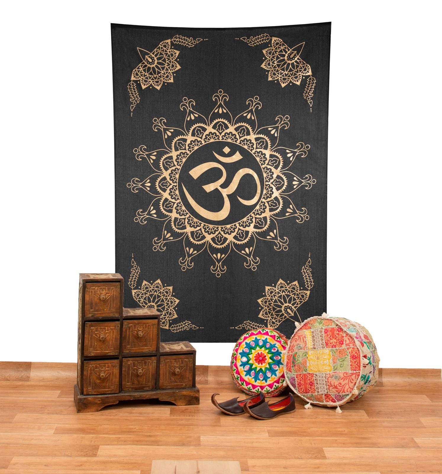 KUNST UND MAGIE Wandteppich Tagesdecke Wandbehang Wand Deko Tuch Teppich Indien 200 x135 OM