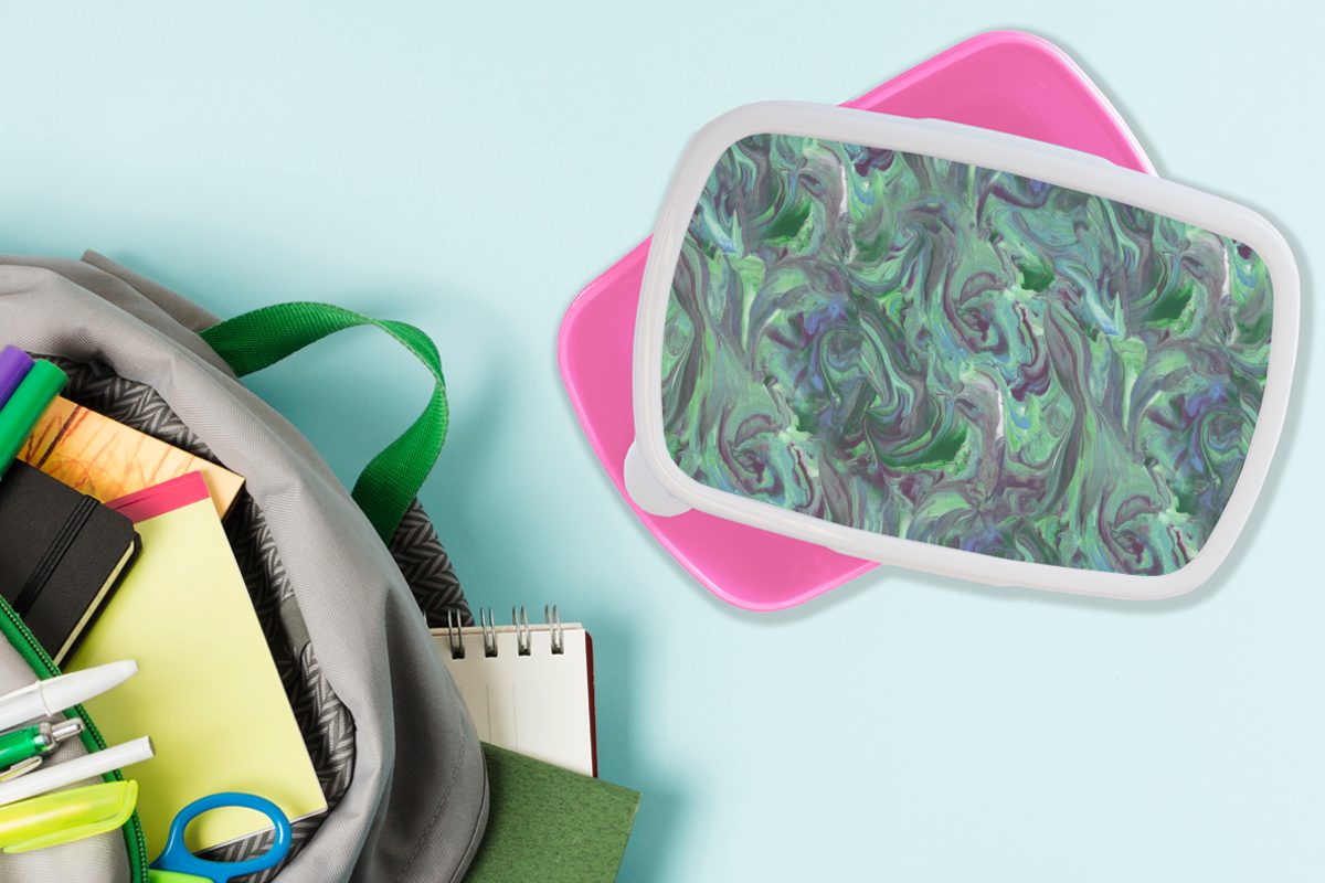 Muster, rosa Kinder, - Lunchbox Marmor Farbe Snackbox, - Brotbox Kunststoff Mädchen, Brotdose Erwachsene, Kunststoff, (2-tlg), - Abstrakt MuchoWow für