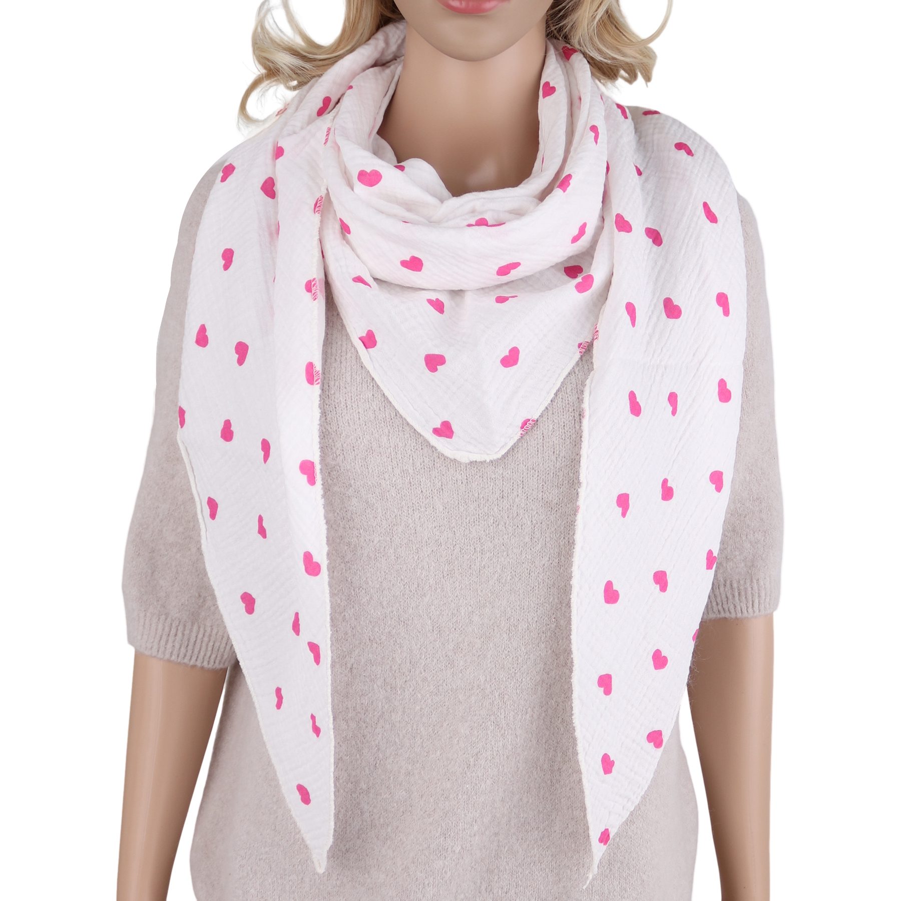 MIRROSI Dreieckstuch Aus Musellin Dreiecksschal ca.195x80 cm, Herz Print Ma günstig online kaufen