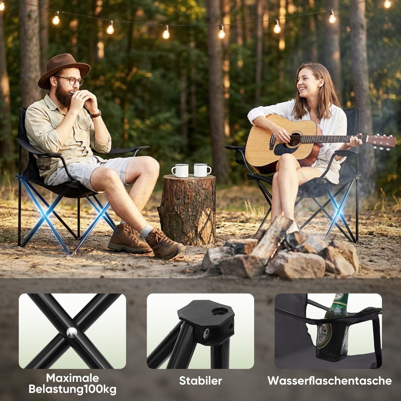 SUNULA Campingstuhl Faltbar Anglerstuhl Ultraleicht Faltstuhl Camping Klappstuhl (2 St), mit Getränkehalter, mit Tragetasche, bis max. 100 kg – Bild 5 von 5