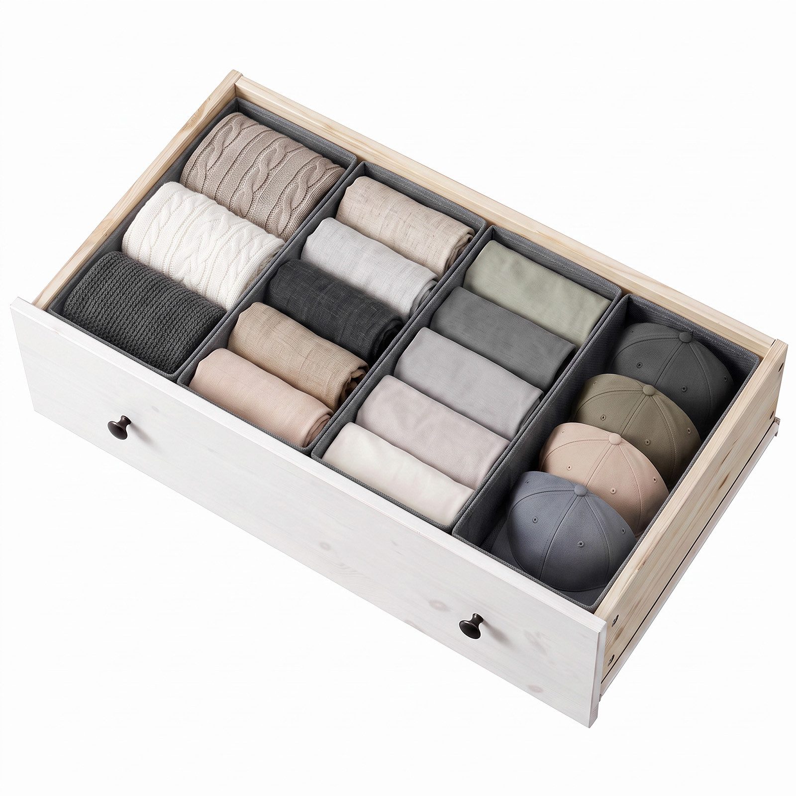 Sekey Aufbewahrungsbox Schubladen Organizer aus Vliesstoff – faltbare Aufbewahrungsboxen, 4er-Set, 20,5×41×11 cm für HEMNES 108cm, ohne Fächer für Kleidung