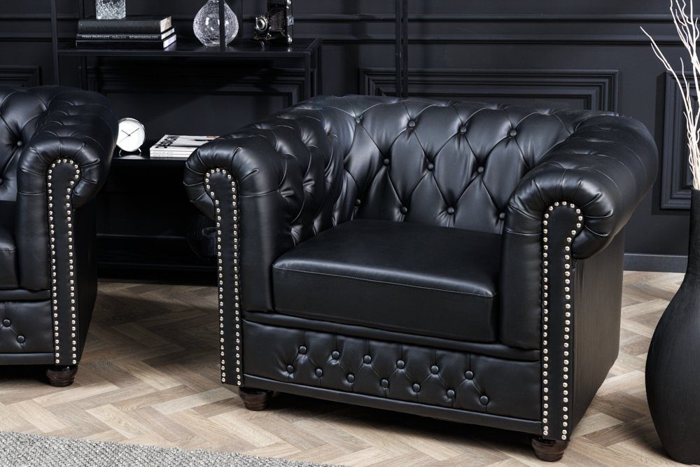 (Einzelartikel, · matt schwarz Knopfheftung Chesterfield-Sessel Design · · riess-ambiente CHESTERFIELD 110cm 1-St), Federkern Kunstleder · Wohnzimmer