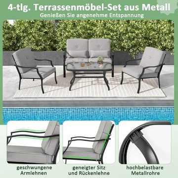 KOMFOTTEU Gartenlounge-Set, (Set, 4-tlg), Sitzgarnitur mit Kissen, Terrassenmöbel