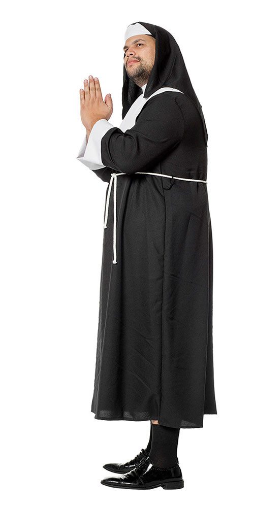 Karneval-Klamotten Nonnen-Kostüm Männerballet Herrenkostüm Nonne mit Kopfbedeckung, Hochwertiges Nonnen-Kleid Männer schwarz-weiß inkl. Haube