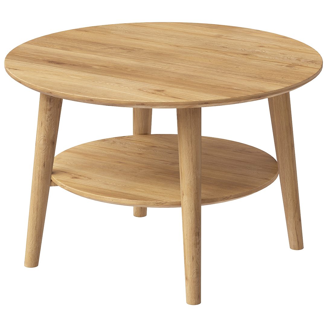 skølm Couchtisch Mjölnir aus Eiche Massivholz (Natur geölt), Wohnzimmertisch Ø70 cm mit 2 Ablagen, auch in oval erhältlich
