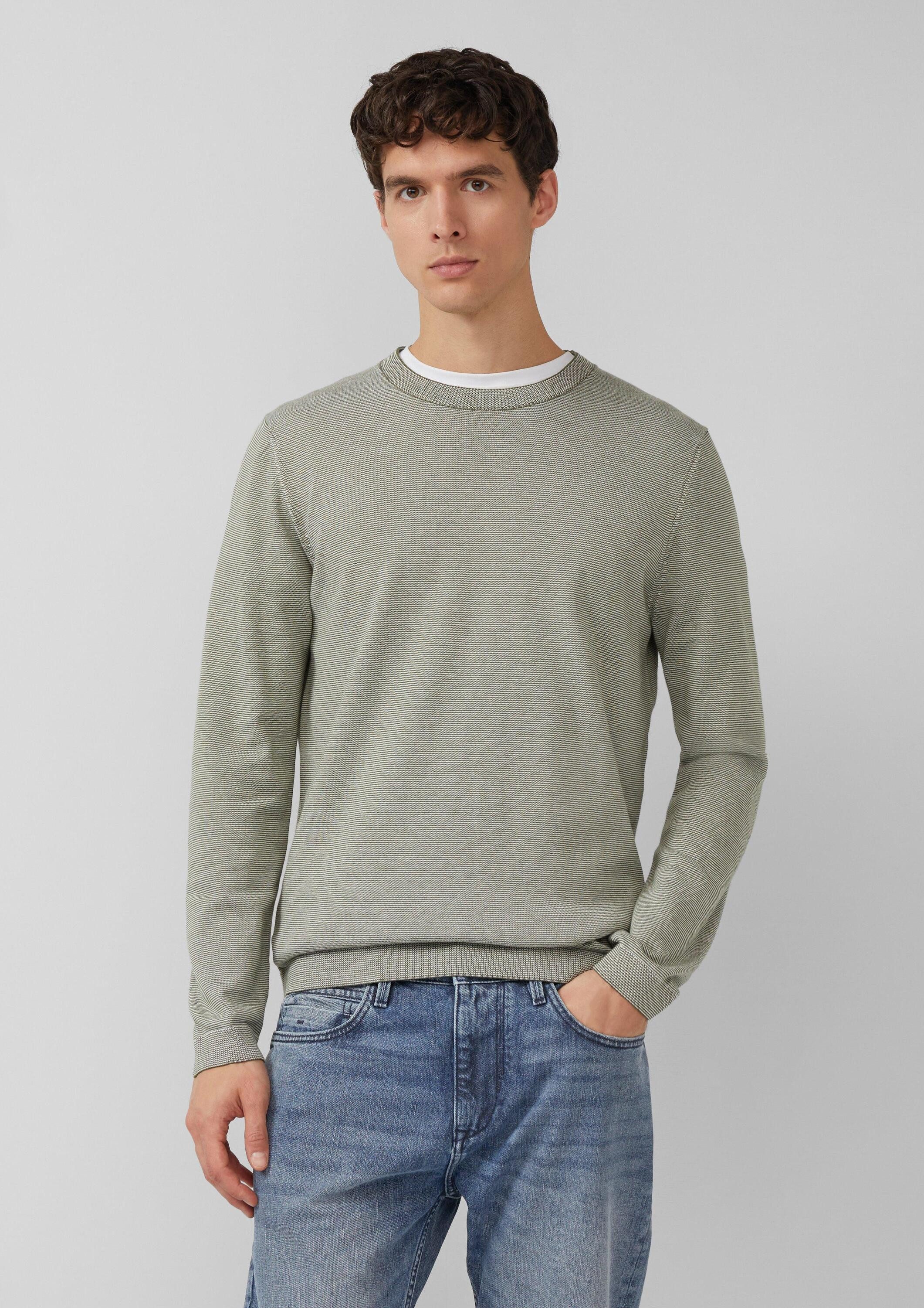 s.Oliver Sweatshirt Strickpullover Fein gestreifter Pullover mit Crew Neck und abgesetzten Bündchen