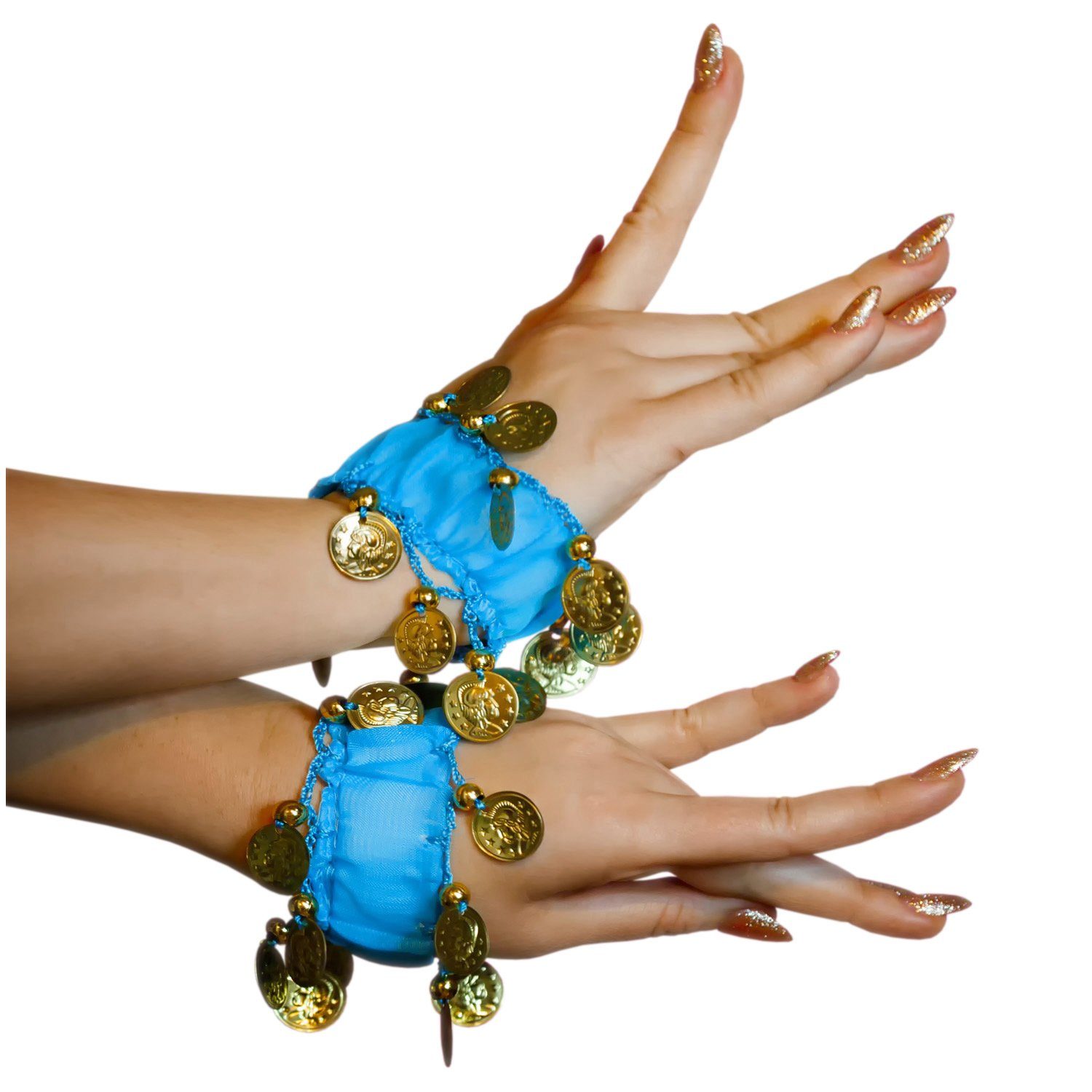 MyBeautyworld24 Armband Belly Dance Handkette Armbänder Fasching hellblau (Paar)