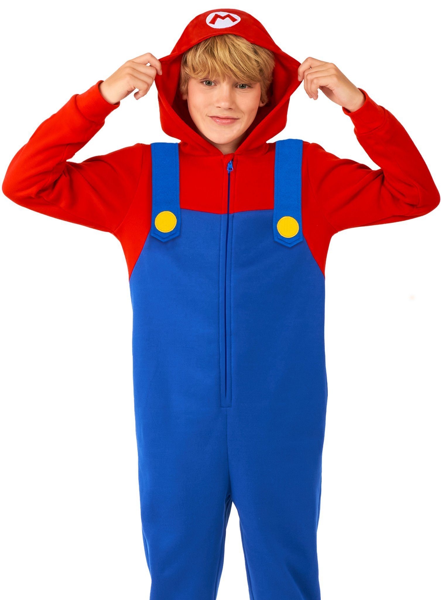 Opposuits Kostüm Super Mario Onesie Karneval Faschingskostüm Kinder, Supergemütlicher Einteiler - offizielles Super Mario-Kostüm!