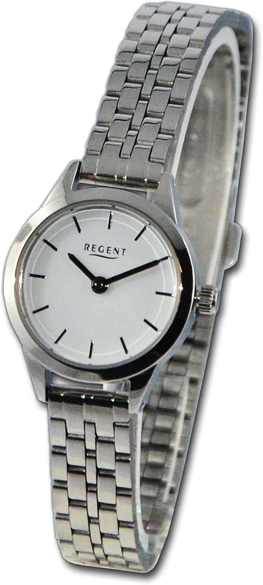 Regent Quarzuhr Regent Damen Armbanduhr Analog, Damenuhr Metallarmband silber, rundes Gehäuse, extra groß (ca. 21,5mm)