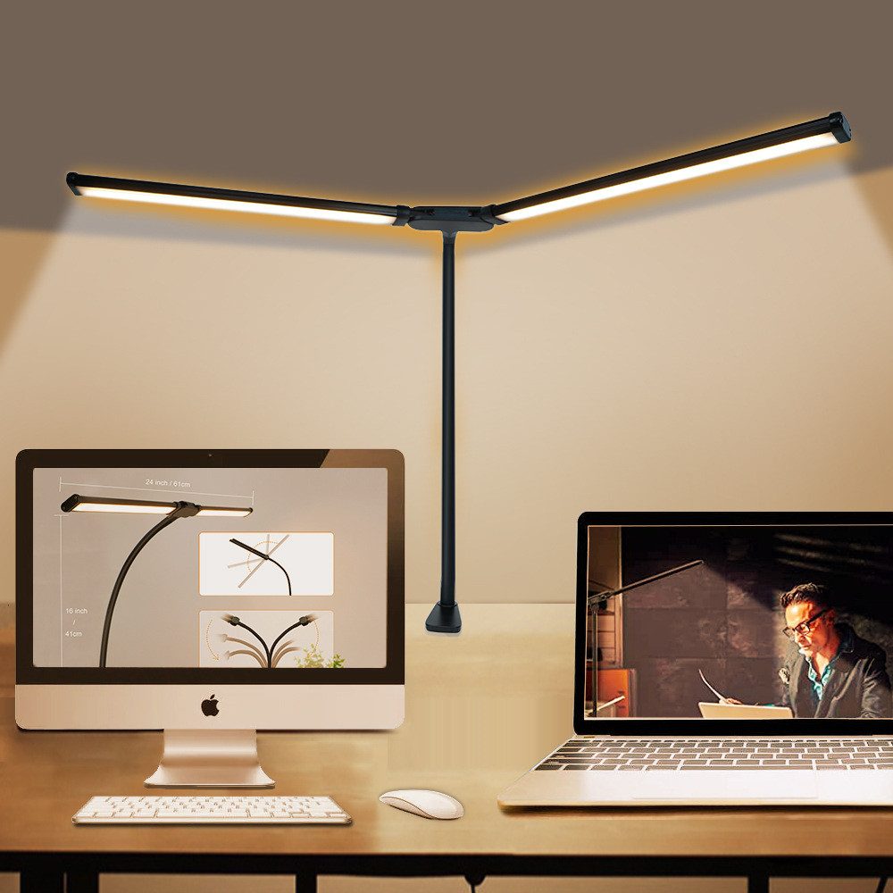 Ophy LED Schreibtischlampe LED Doppelkopf-Schreibtischlampe, dimmbar–Monitorlampe mit Augenschutz, fest integrierte LEDs, 3 Lichtfarben (warmweiß, naturweiß, kaltweiß), für Schlafzimmer, Lesen, Studieren & Arbeiten