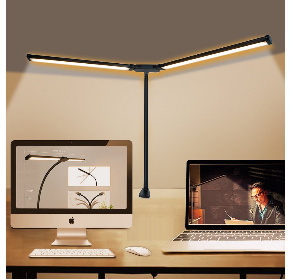 Ophy LED Schreibtischlampe LED Doppelkopf-Schreibtischlampe, dimmbar–Monitorlampe mit Augenschutz, fest integrierte LEDs, 3 Lichtfarben (warmweiß, naturweiß, kaltweiß), für Schlafzimmer, Lesen, Studieren & Arbeiten
