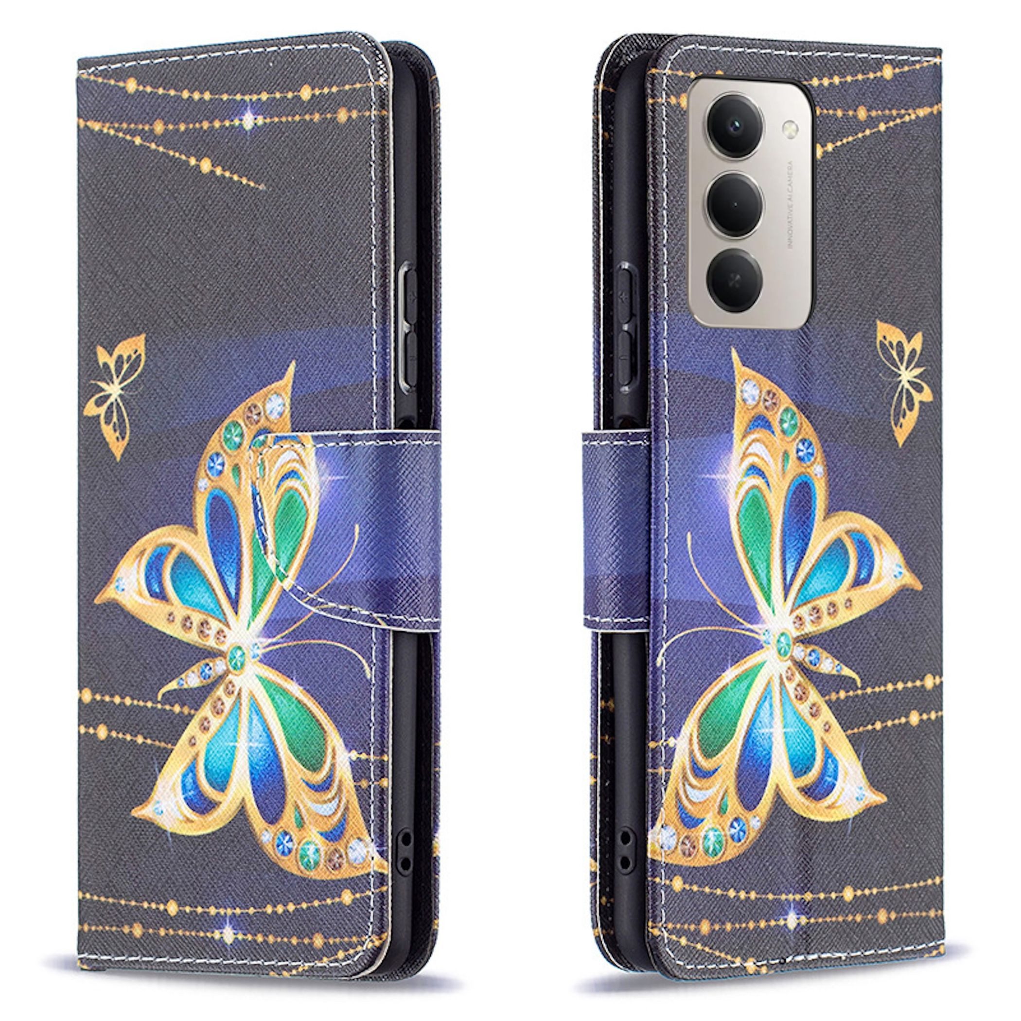 Wigento Smartphone-Hülle Für Xiaomi Redmi 15 5G Kunstleder Book Wallet Motiv Tasche Hülle, Kunst-Leder Schutzhülle magnetischer Verschluss