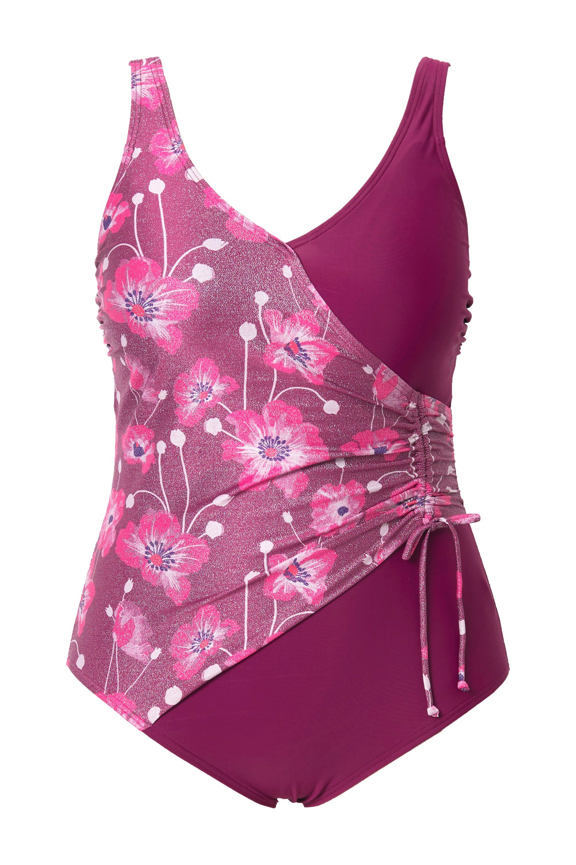 Ulla Popken Badeanzug Badeanzug Glitzerblüten Wickeloptik Softcups günstig online kaufen