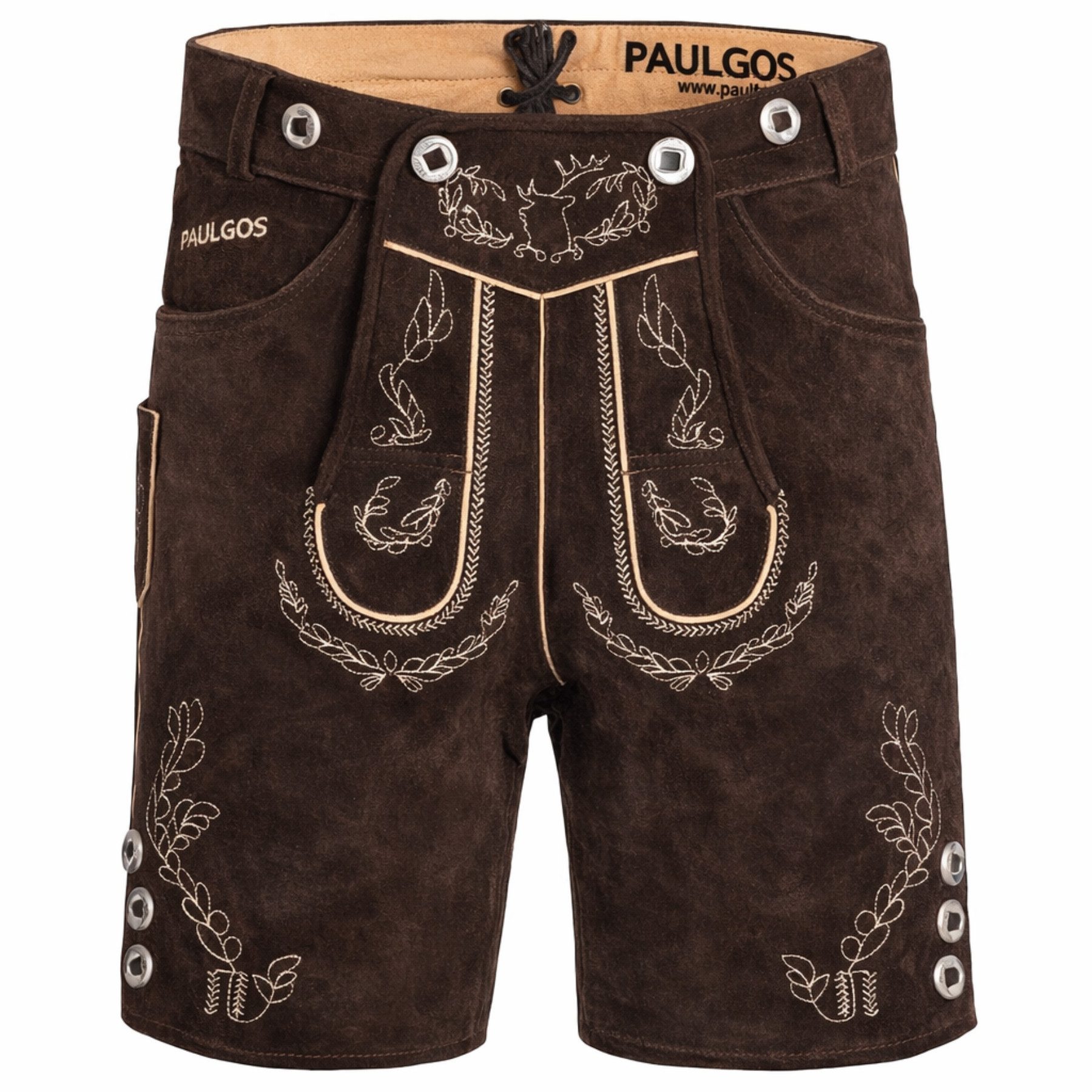 Trachtenhose Herren Lederhose Kurz mit Trägern 100% Echtleder - HK1
