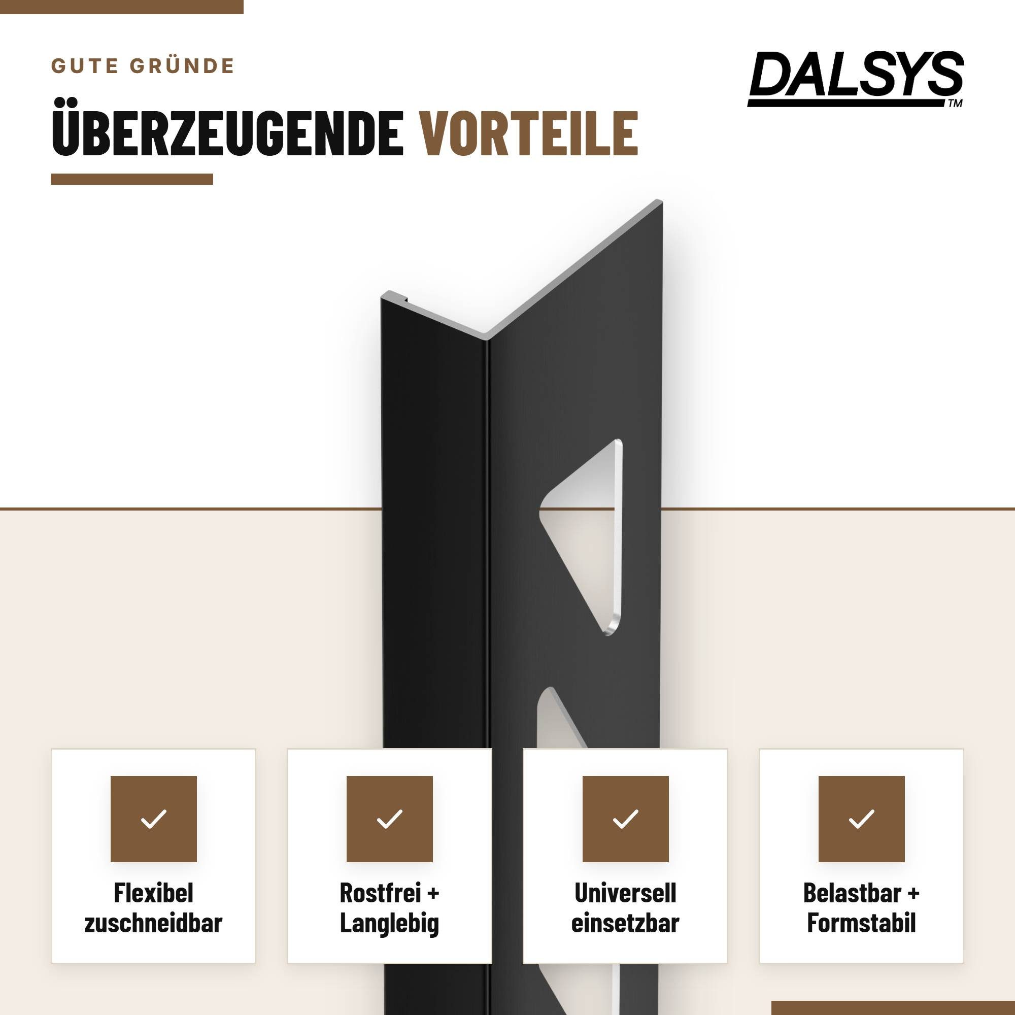 Dalsys Profil Fliesenschiene Winkelprofil Aluminium (eloxiert) Schwarz 2m x 10mm), Fliesenprofil – Bild 3 von 5
