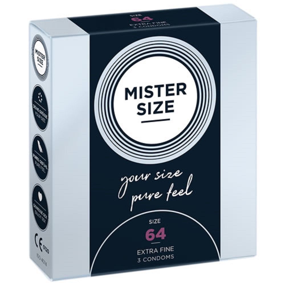MISTER SIZE XXL-Kondome Mister Size «64» Maßkondome - robust & komfortabel Packung mit, 3 St., Kondome in Größe XXL, vegan, extra dünn & extra fein, das passende Kondom in Ihrer Größe